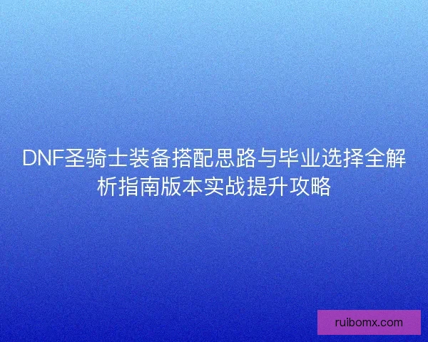 DNF圣骑士装备搭配思路与毕业选择全解析指南版本实战提升攻略